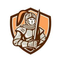 Knight Full Armor With Sword Shield Retro vector