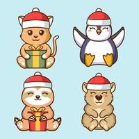 Set of christmas cute cartoon animals vector