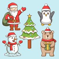 Set of christmas cute cartoon character vector