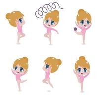 cute gymnast girl character collection isolated on white background vector