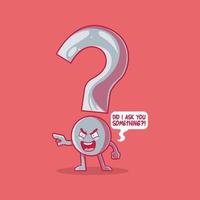 Angry question mark character vector illustration. Doubt, funny, learning design concept.