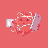 lindo personaje de corazón usando la ilustración de vector de teléfono inteligente. divertido, comunicación, concepto de diseño de tecnología.