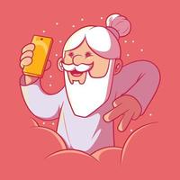 Cool God Taking a selfie vector illustration. Promotion, social media, brand design concept.