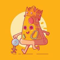 rey pizza lindo personaje ejecutando ilustración vectorial. comida, divertido, concepto de diseño de marca. vector