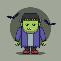 Halloween Cute Frankenstein Character with bat vector