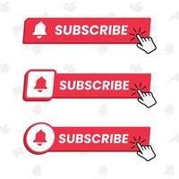 Template subscribe button and finger click cursor. Social media web, element channel, video content. Blogging. Background subscribe. vector