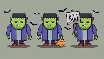 colecciones de juegos de personajes lindos de frankenstein de halloween vector