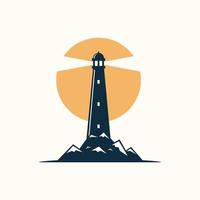 Lighthouse with Moon Logo Template vector
