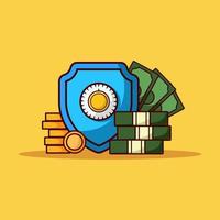 Money and Coins with Shield Illustration vector