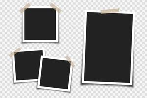 Realistic photo frames. Empty photos frame on adhesive tape. Vintage scrapbook  album photograph with white border vector template set 21980317 Vector Art  at Vecteezy