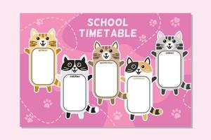 plantilla de horario de regreso a la escuela tema de gato lindo vector