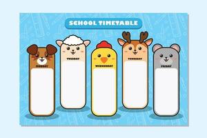 Back to School TimeTable Template Cute Animal Theme vector