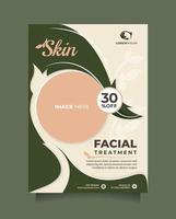 Beauty skin center template flyer and brochure with a4 size. Beautiful green design vector poster and banner to promote medical spa, cosmetics sale, natural product, hair salon, beautician, etc