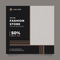 elegante y moderno diseño de promoción de tienda de moda en línea negro publicación en redes sociales y plantilla de banner vector