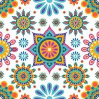 Rangoli Colorful Geometric Flowers Seamless Pattern Background vector