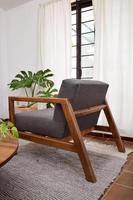armchair, chair, individual sofa, solid natural wood structure, seat and back in fabric