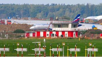 MOSCOW, RUSSIAN FEDERATION SEPTEMBER 12, 2020 - Airbus A319 of Russian Airlines Aeroflot at Sheremetyevo. Construction work at Moscow Sheremetyevo Airport video