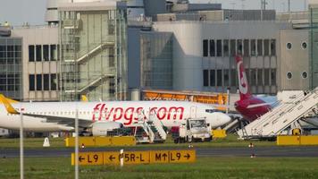 DUSSELDORF, GERMANY JULY 21, 2017 - Fly Pegasus Boeing 737 taxiing at Dusseldorf International Airport, Germany video