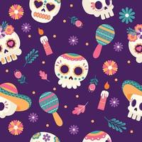 Seamless Pattern For Day Of The Dead Dia De Los Muertos Holiday Background  With Skull And Floral Ornament Vector Illustration For Fabric Wrapping Paper  Textile Wallpaper And Apparel Stock Illustration - Download