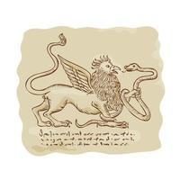 Griffin Fighting Snake Side Etching vector