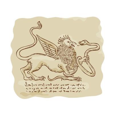 Griffin Fighting Snake Side Etching