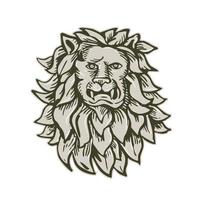 Angry Lion Big Cat Head Etching vector