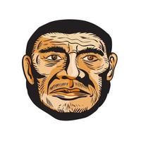 Neanderthal Man Head Etching vector