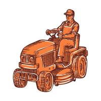 Gardener Ride-On Mower Etching vector