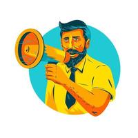 Bearded Hipster Man With Megaphone WPA vector