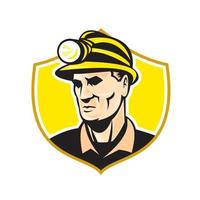 Miner With Hardhat Helmet Shield Retro vector