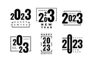 conjunto de 2023 diseño de texto de logotipo de feliz año nuevo. 2023 feliz año nuevo símbolo aislado sobre fondo blanco. utilizable para etiqueta, diseño de calendario o tarjeta de celebración vector