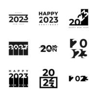 conjunto de 2023 diseño de texto de logotipo de feliz año nuevo. 2023 feliz año nuevo símbolo aislado sobre fondo blanco. utilizable para etiqueta, diseño de calendario o tarjeta de celebración vector