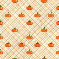 Vector - Abstract seamless pattern of many pumpkins on checkered background. October, Autumn, Fall concept. Can be use for print, paper, fabric, wrapping, card.