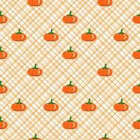 Vector - Abstract seamless pattern of many pumpkins on checkered background. October, Autumn, Fall concept. Can be use for print, paper, fabric, wrapping, card.