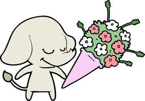 caricatura, elefante sonriente, con, flores vector