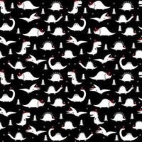 Christmas dinosaur in a santa claus hat on a black background seamless pattern. vector