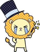 cartoon crying lion magician vector