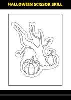 Halloween scissor skill for kids. Halloween scissor skill coloring page for kids. vector