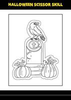 Halloween scissor skill for kids. Halloween scissor skill coloring page for kids. vector