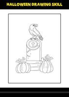 Halloween drawing skill for kids. Halloween drawing skill coloring page for kids. vector