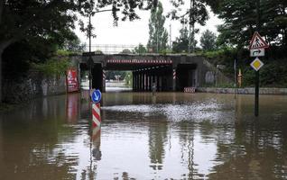 Dusseldorf, Germany, 2021 - Extreme weather - flooded street zone in Dusseldorf, Germany photo