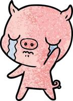 cartoon pig crying waving goodbye vector