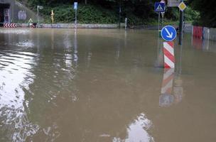 Dusseldorf, Germany, 2021 - Extreme weather - flooded street in Dusseldorf, Germany photo
