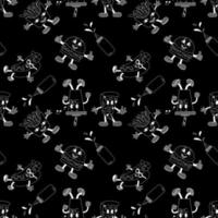 Seamless Pattern With Characters Mascots Burger, Pizza, Hot Dog. Outline Vector Illustration In Doodle Style.