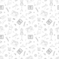 Seamless Pattern With Sewing Elements. Sewing Machines, Dresses, Buttons, Scissors, Needles vector