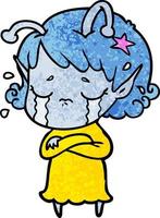 niña alienígena llorando de dibujos animados vector