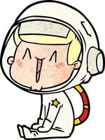 astronauta de dibujos animados feliz sentado vector