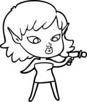 pretty cartoon girl with ray gun vector