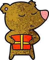 bear cartoon chraracter with present vector