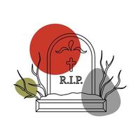 Grave in the style of line art with colored spots. vector illustration